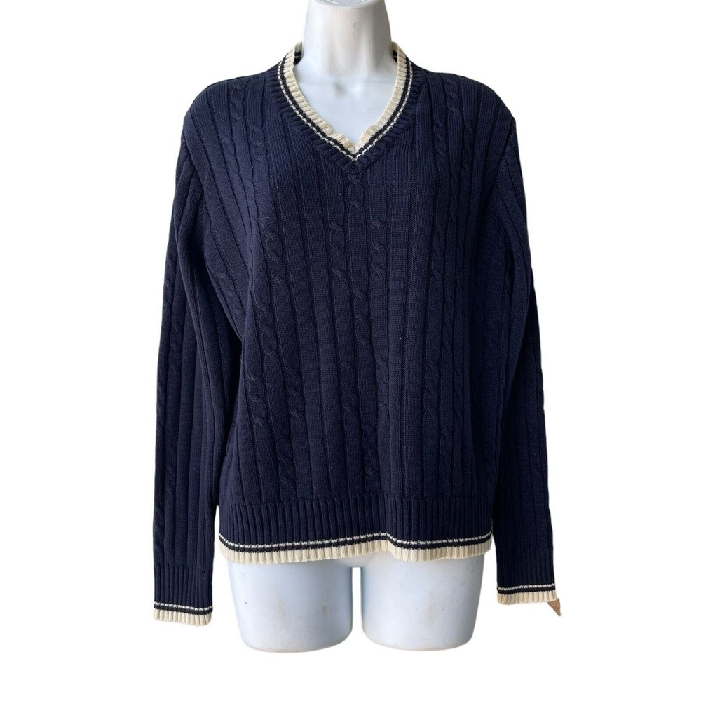 Vintage McGREGOR Sportwear Sweater Women’s M Navy Cable Knit Academia V-neck
